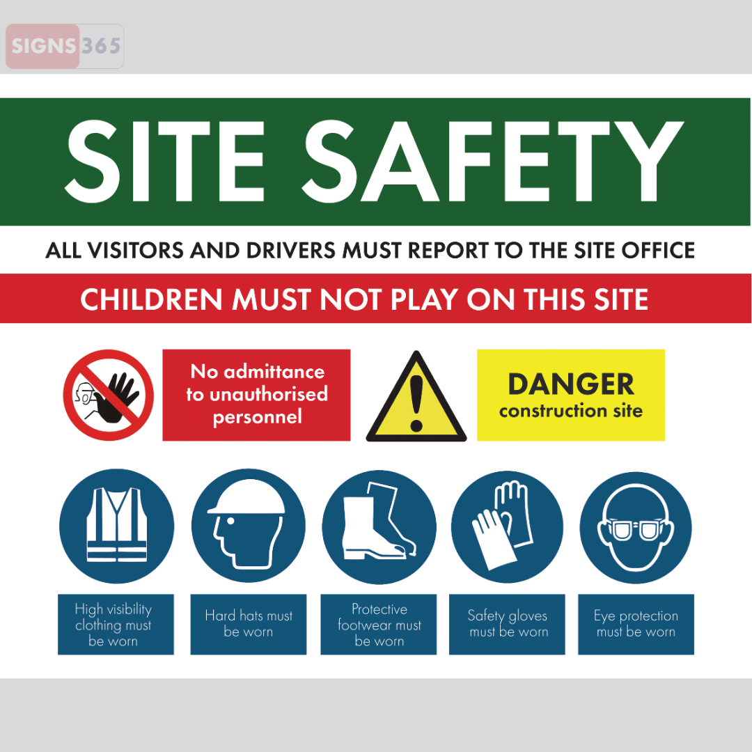 Site Safety Sign - Construction Safety Board with PPE Requirements