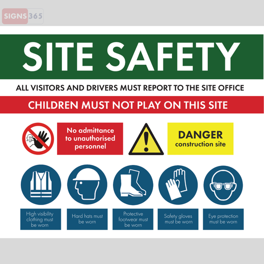 Site Safety Sign - Construction Safety Board with PPE Requirements